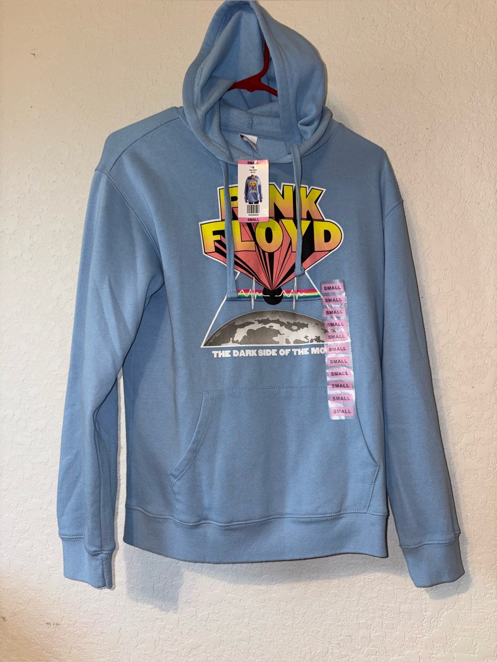 Pink Floyd Light Blue Crewneck Hoodie with Multicolor Prism Graphic